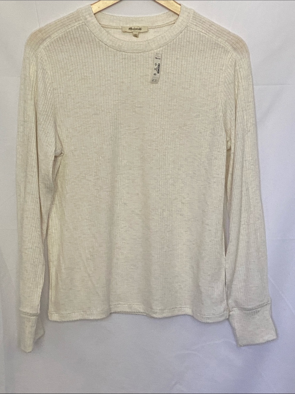 Madewell Off-White Ribbed Long Sleeve Crew Tee